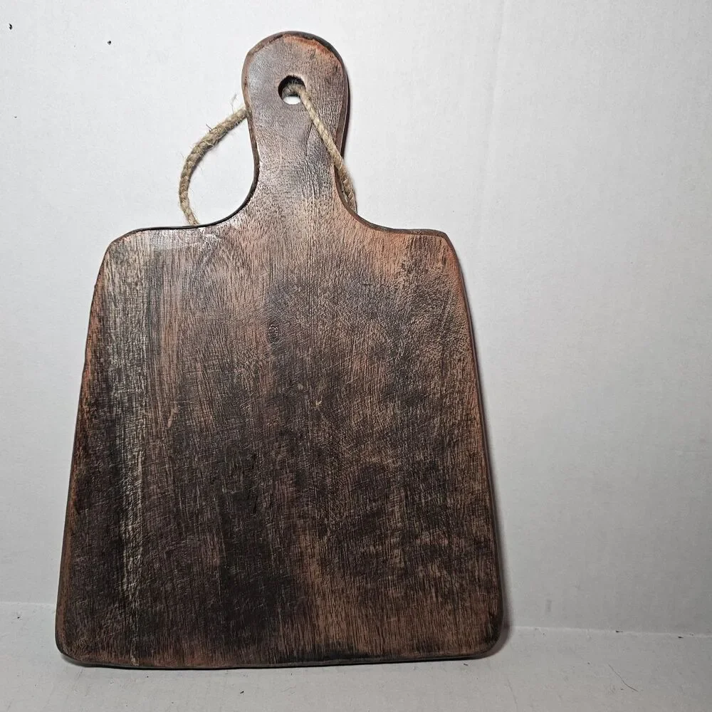 Small, Dark Mango Wood Charcuterie or Serving Board Resin White Flowers Wall Art